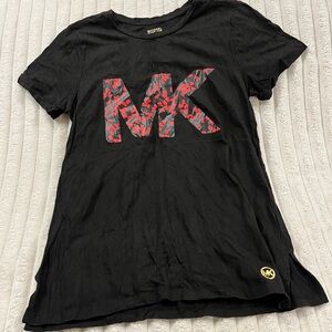 Michael Kors Black Tshirt with Red Floral MK Logo Women’s Size Small